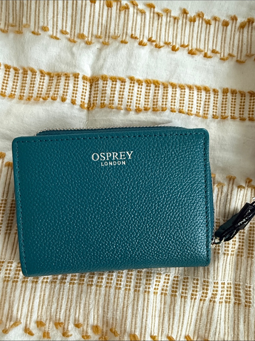OSPREY Teal Pebbled Leather Zip Wallet